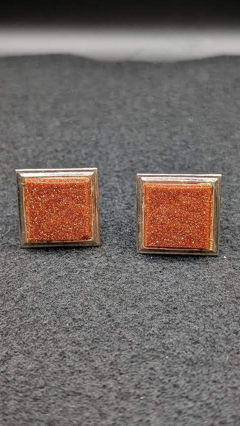 Vintage Gold Tone Square Goldstone Cufflinks