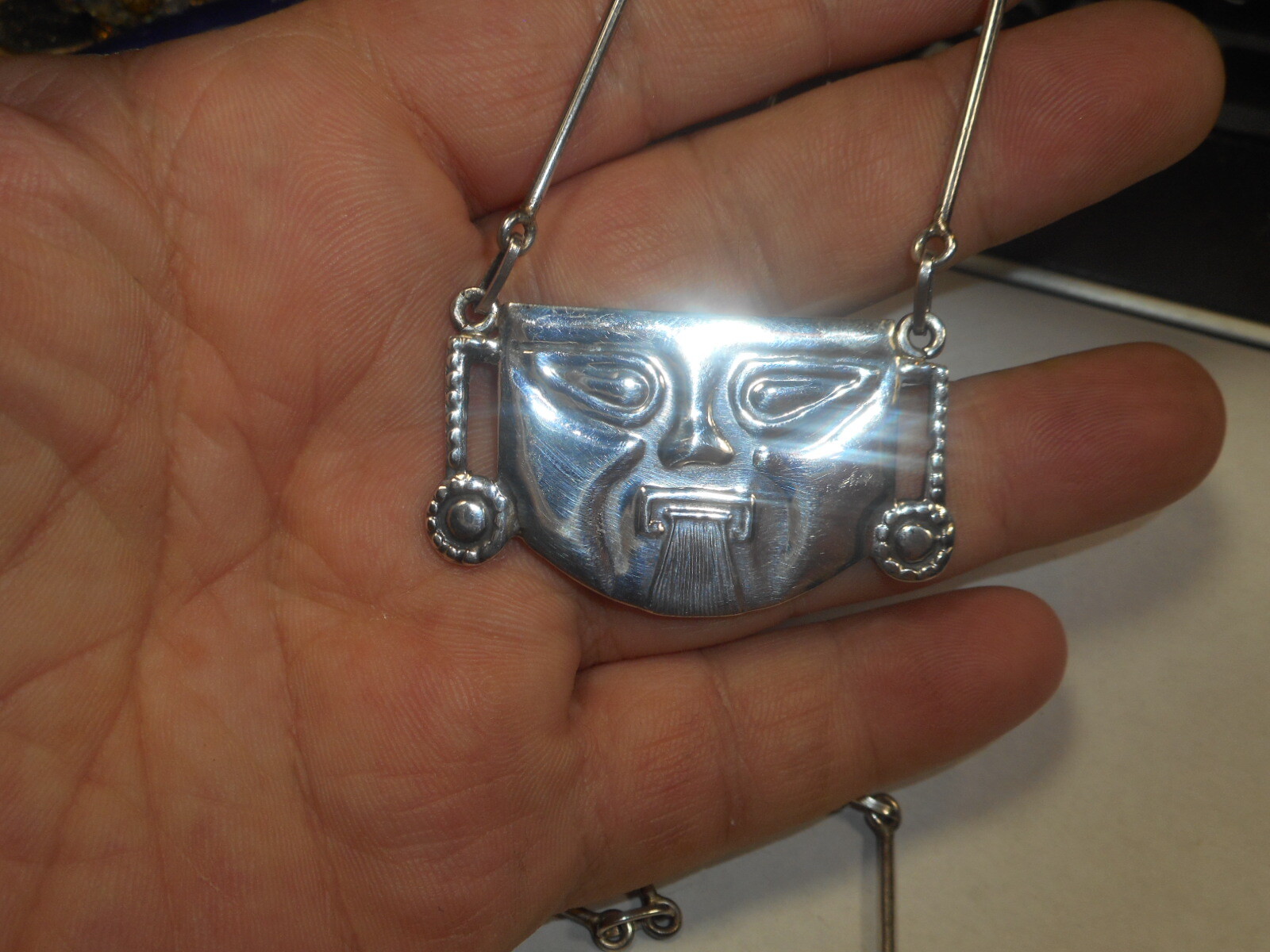 Face of Man Sticking His Tongue Unusual NECKLACE Signed ANDES Vintage Sterling