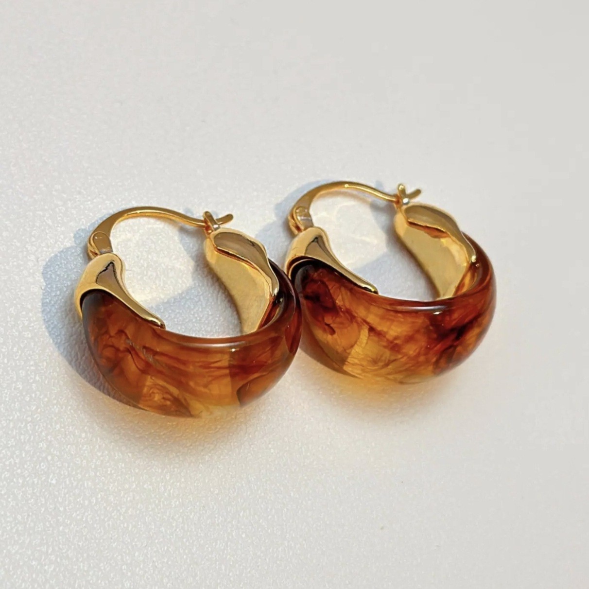Vintage Amber Brown Resin Earrings, Trendy Women’s Earrings