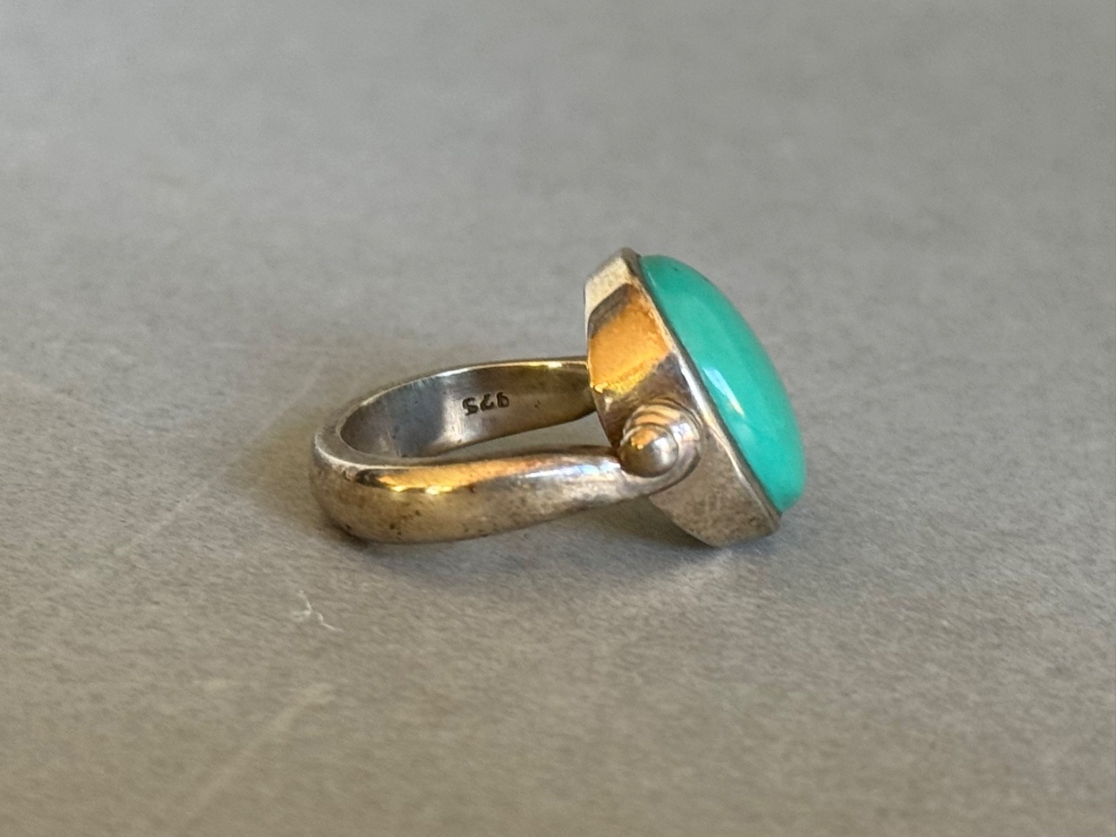 Vintage Unused Sterling Silver and Turquoise Hinged Ring Size 7 1/4