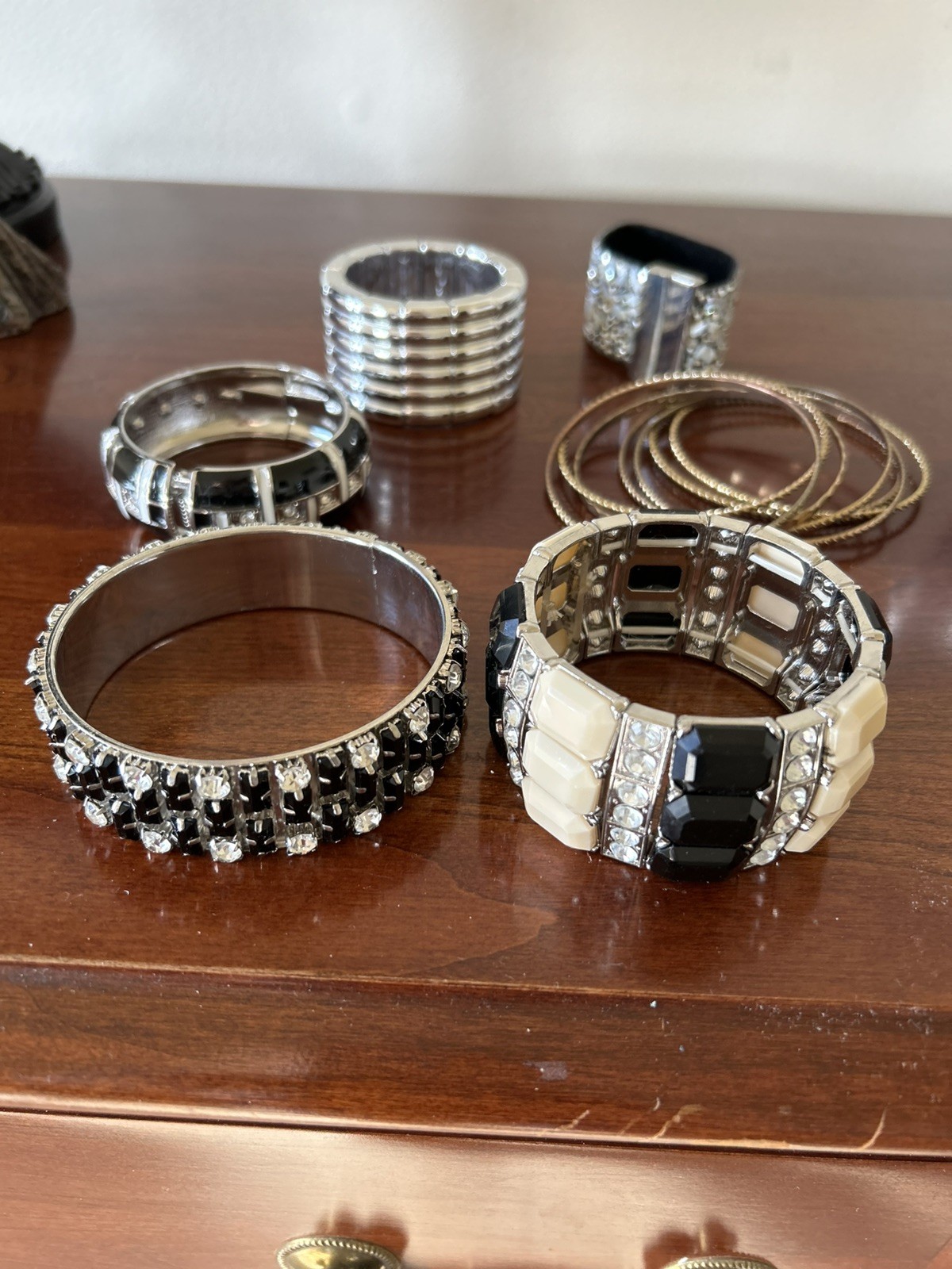 Vintage Metal Black And White Inlayed Enamel Bangles LOT OF 6 BANGLES