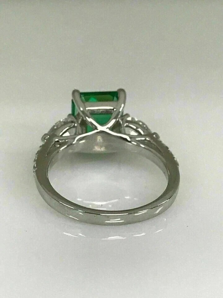 3.25Ct Art Deco Princess Lab Created Green Emerald Engagement 925 Silver Ring