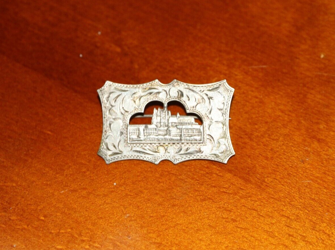 Art Deco SILVER ENGRAVED Rectangle BROOCH – PRAGUE CASTLE