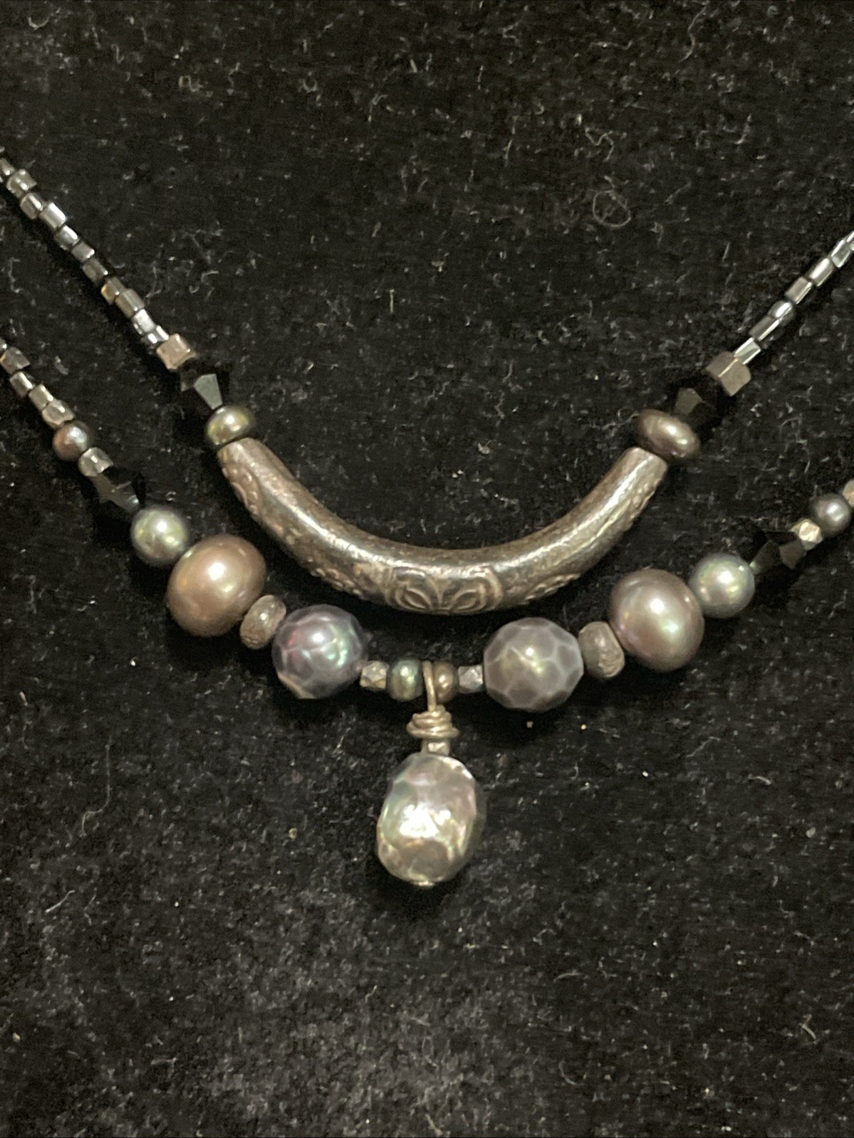 Vintage Boho Sterling Silver Beaded Baroque Pearl Necklace 18”