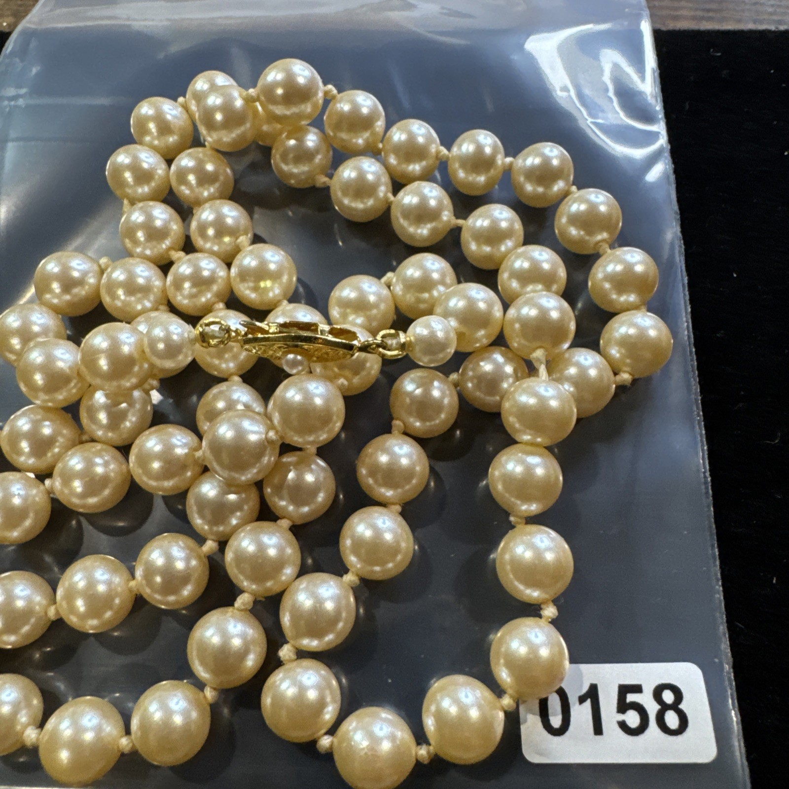 Vintage 30” Faux pearl glass individually knotted Necklace signed Japan