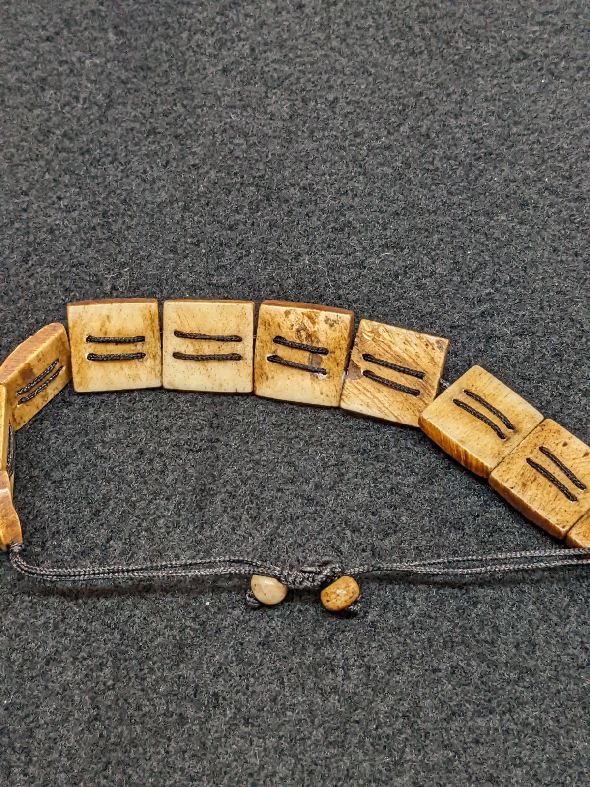 Carved Bone / Antler Beaded Tile Bracelet Tribal Boho Adjustable Ethnic Jewelry