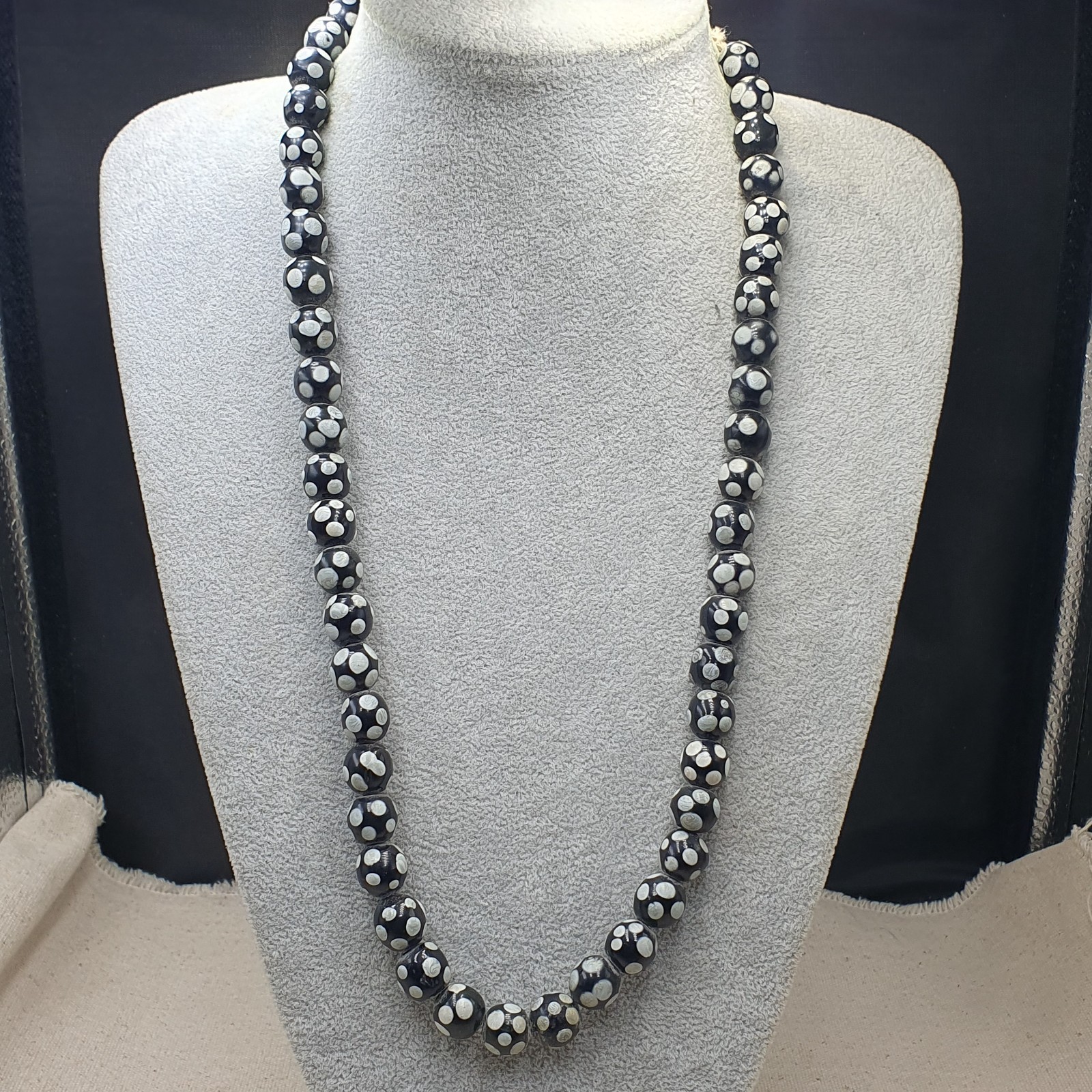 Authentic Vintage African Glass Beads Necklace Skunk Bead Design