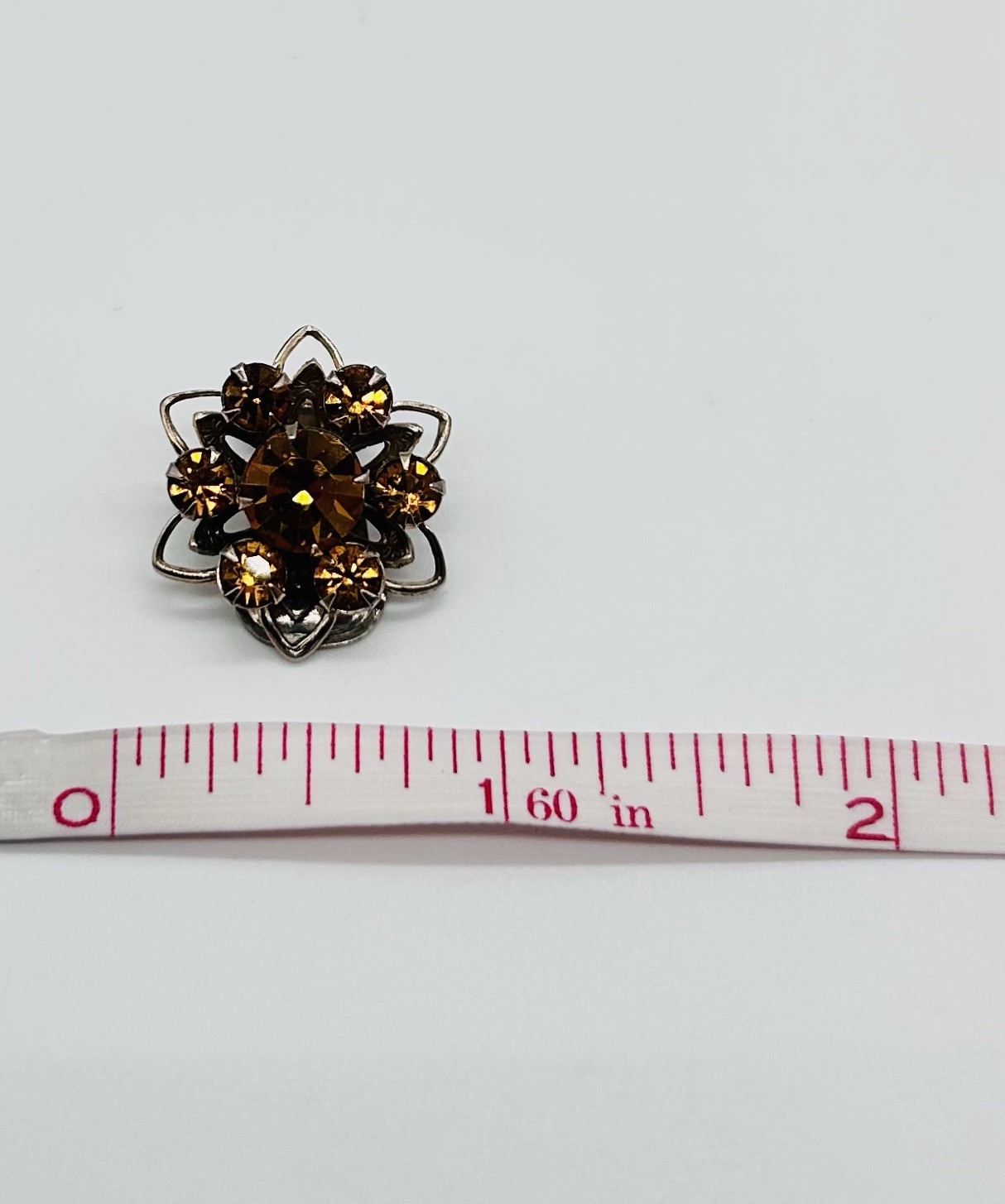 Vtg -1950s-ORANGE AMBER-Rhinestone-BRACELET and Floral EARRINGS SET-Gold Tone