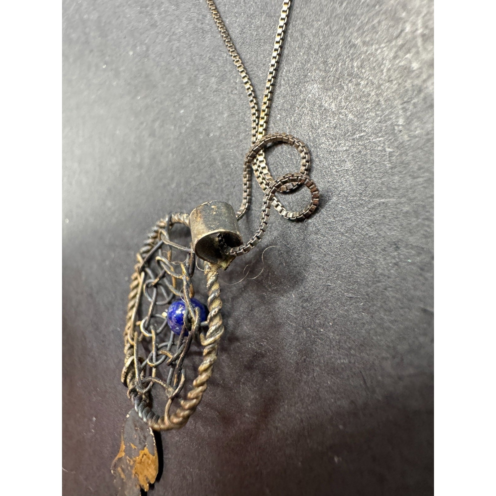 Vintage AGI Italy Signed Sterling Silver 925 Lapis Lazuli Dreamcatcher Necklace