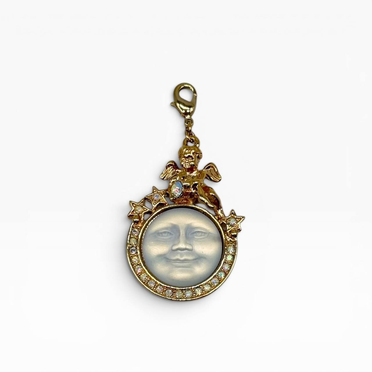 Vintage Kirks Folly Seaview Moon Angel Charm Pendant w/ Box