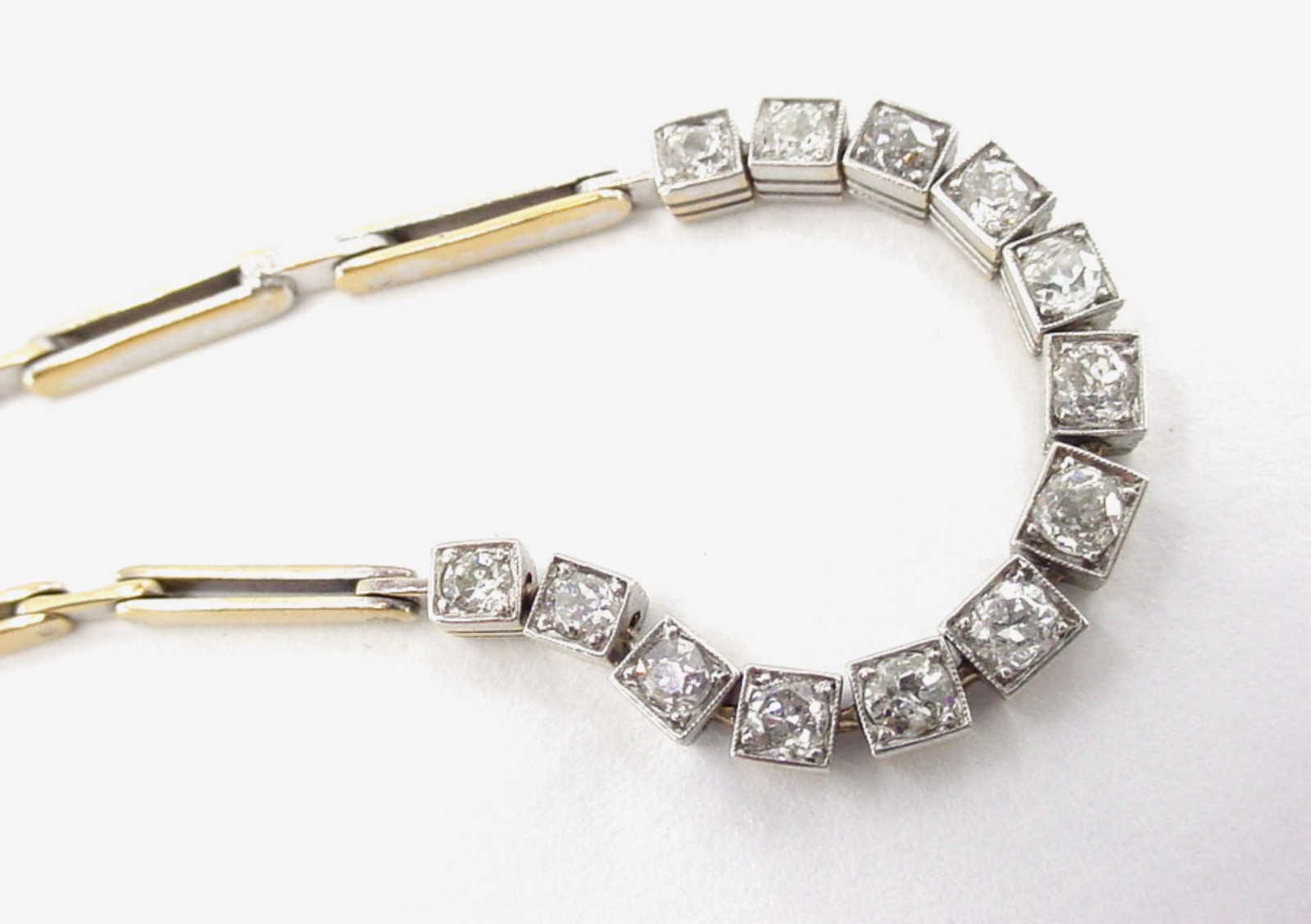 Edwardian 1.02 Ct Mine Cut Diamond Platinum Gold Line Bracelet–Milgrain Edging