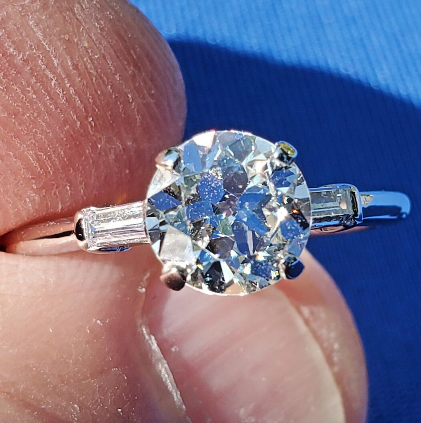 Original EARTH MINED DIAMOND Deco Engagement Ring Vintage PLATINUM Solitaire 7.5