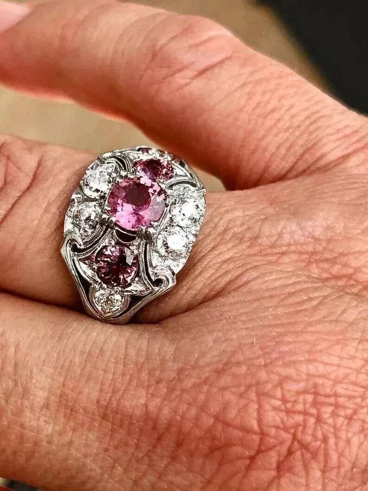 14K Gold FN Antique Art Deco Round Cut Ruby & Lab Created Diamond Wedding Ring