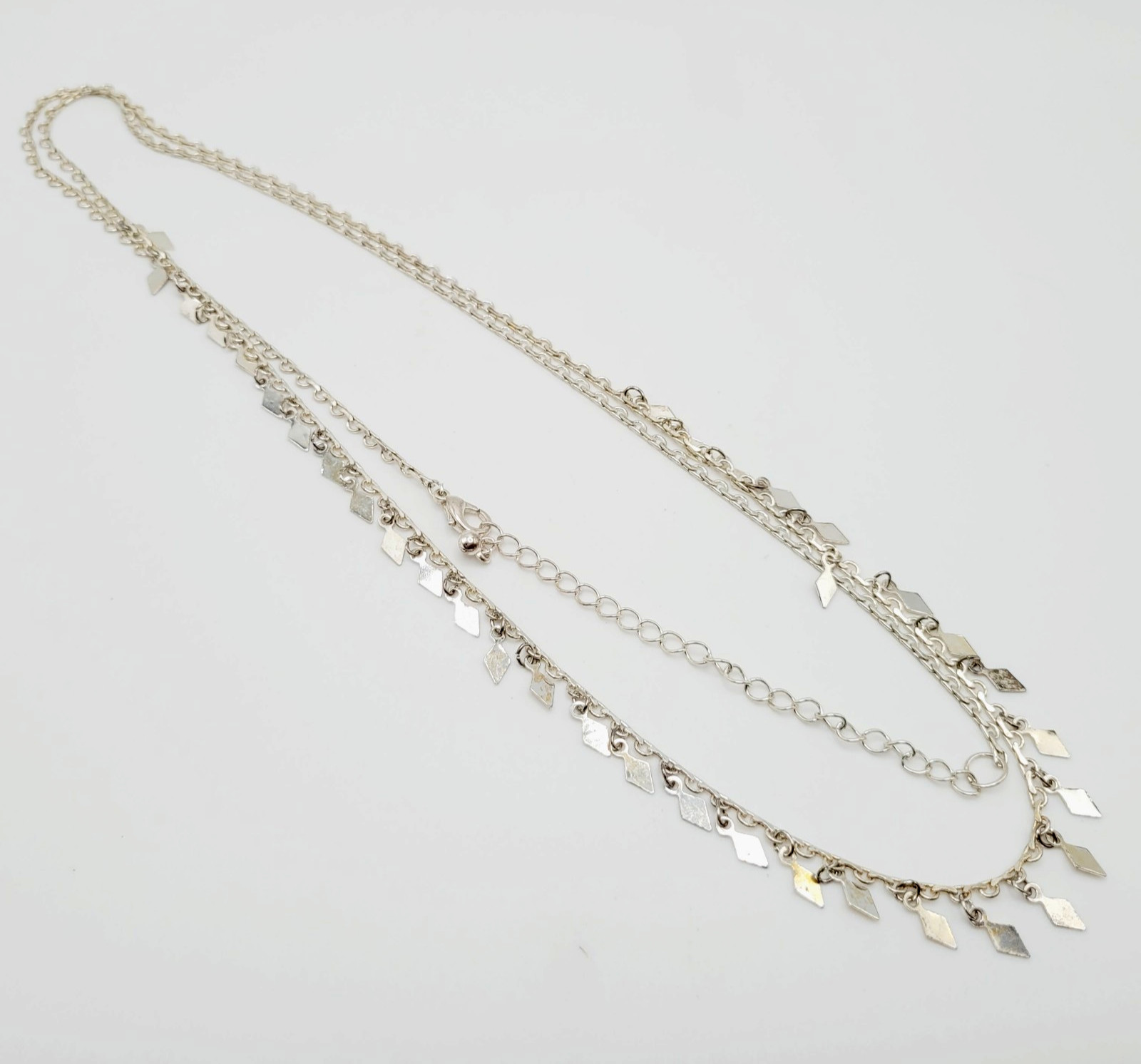 Fringe Geometric Metal Shapes Silver Tone Vintage Single Strand Necklace 39 inch