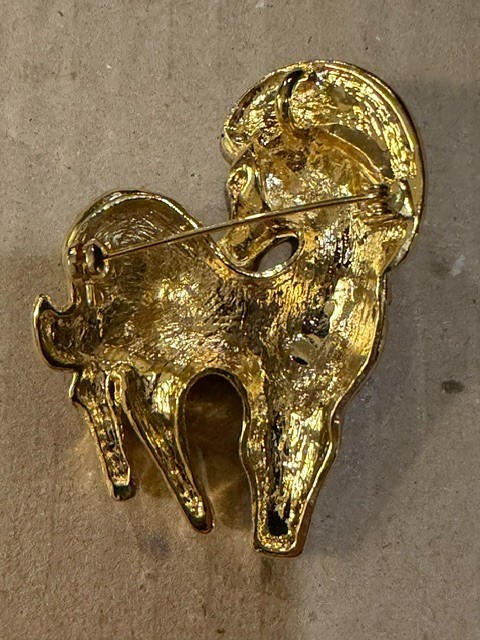 Gold Tone Zebra Brooch Black Enamel Striped Safari Pin