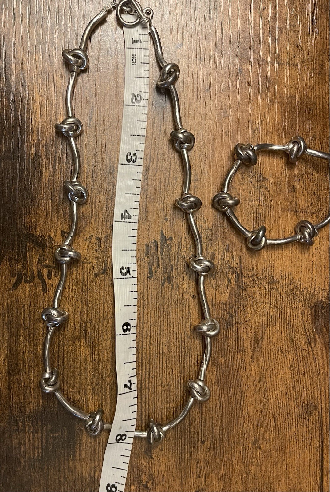 Vintage 1980s Hand Forged 925 Sterling Silver Love Knot Demi Parure Set 80 Grams