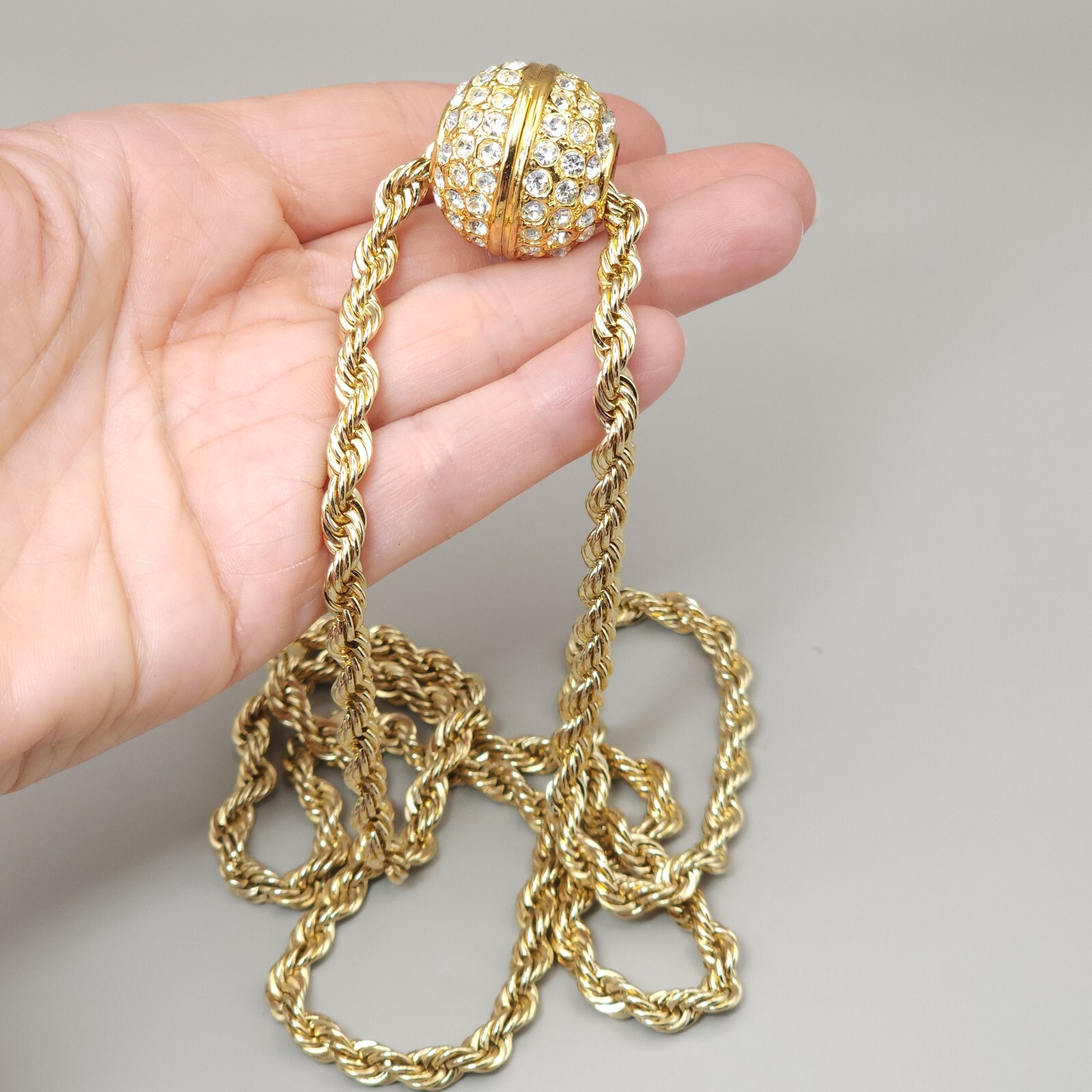36 Inch Rope Chain Necklace Gold Plated Rhinestone Slide Ball 14RGP disco ball