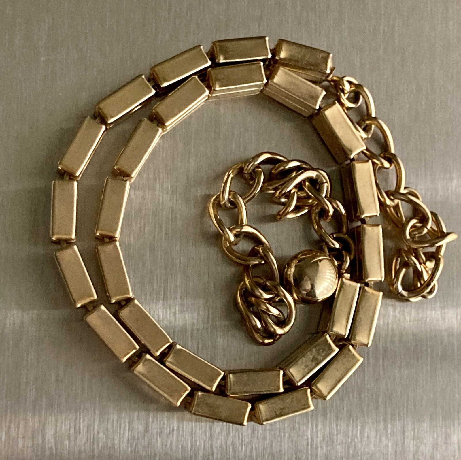Vintage Rectangle Bar Box Link Chain Necklace 16” Gold Tone Adjustable 17.25g