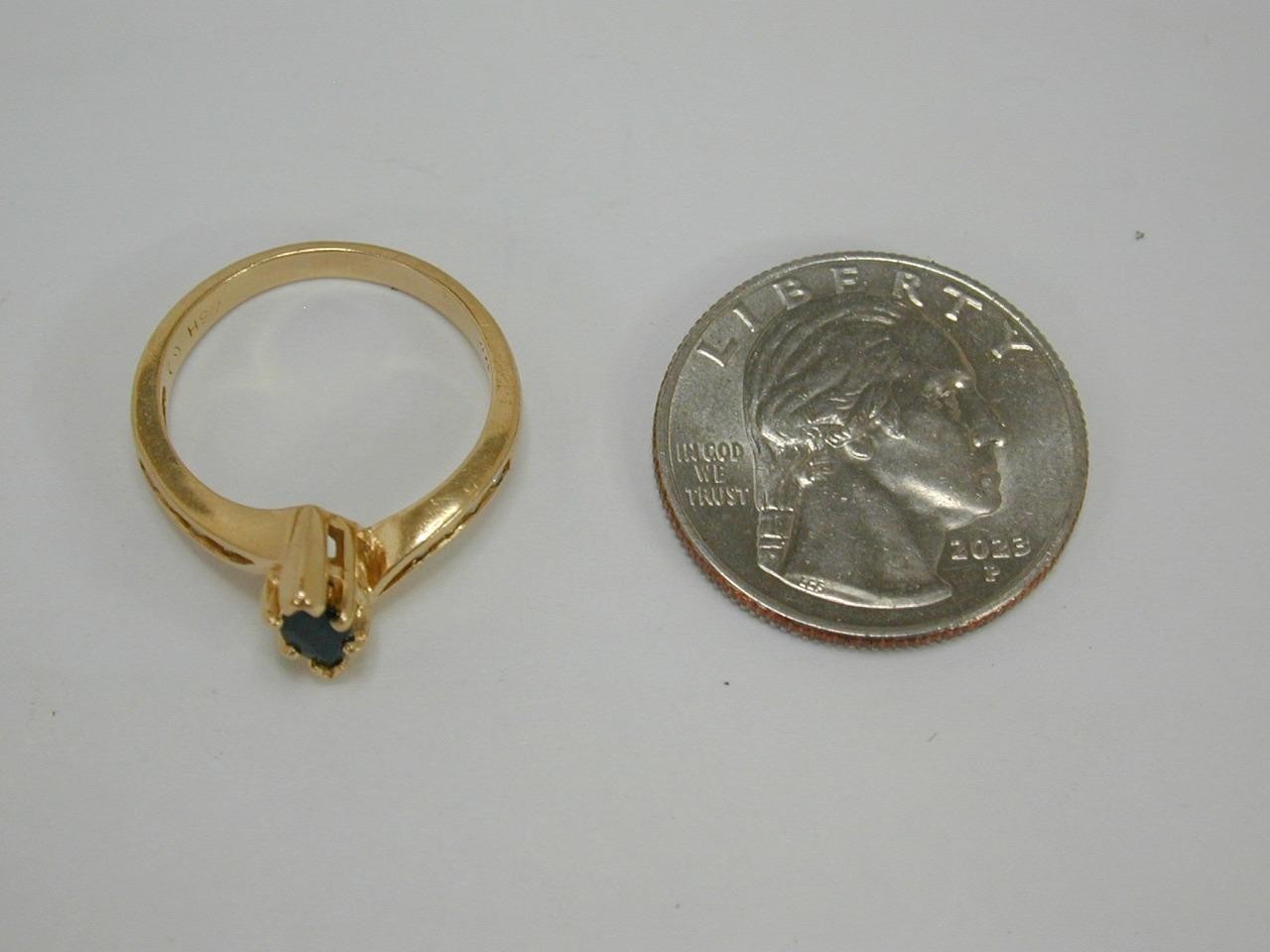Vtg ASH 14K Yellow Gold Marquise Dark Blue Sapphire & Diamond Ring Size 7.5 585