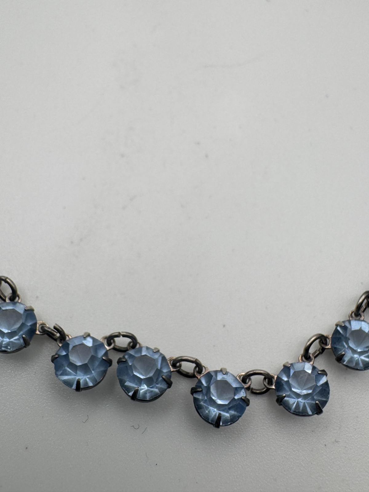 Vtg Sterling Silver Necklace Light Blue Glass Paste Riviere Open Bezel Collet