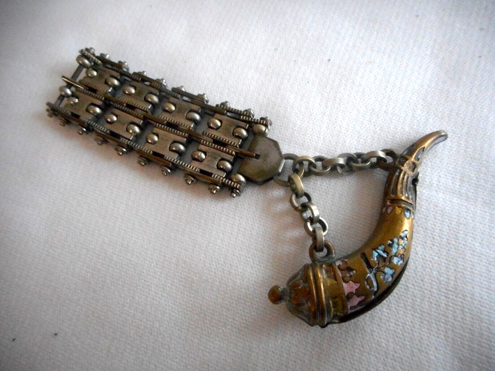 AS IS Watch chain Piece ? unknown Metal Horn with lid does not open (D
