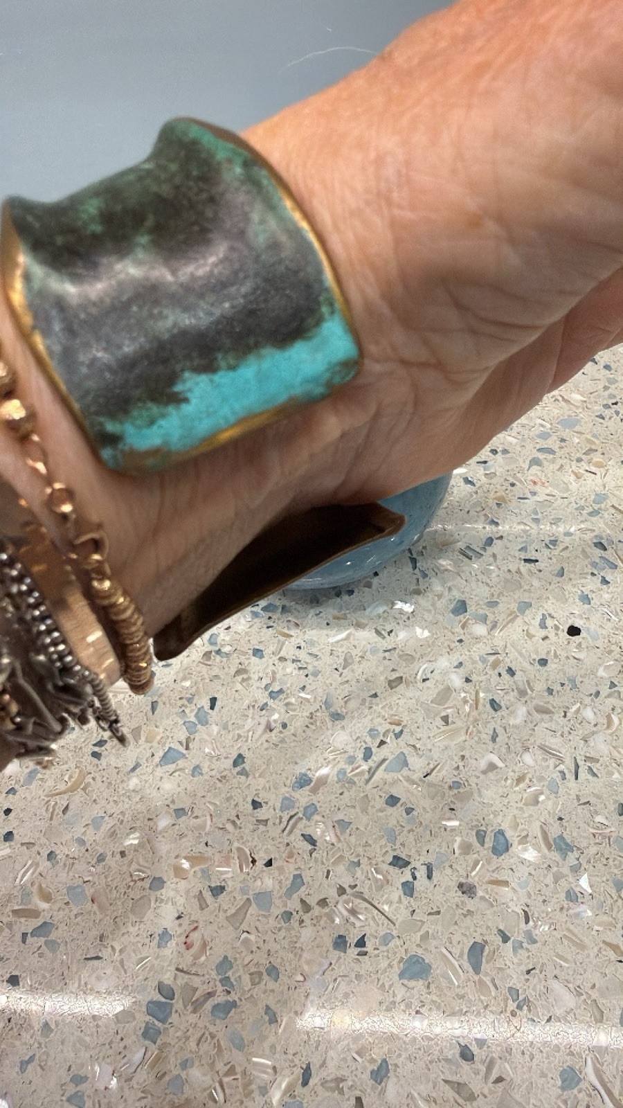 MODERNIST Cuff Bracelet ARTISAN Forged Solid Bronze Brass Verdigris Glaze Signed