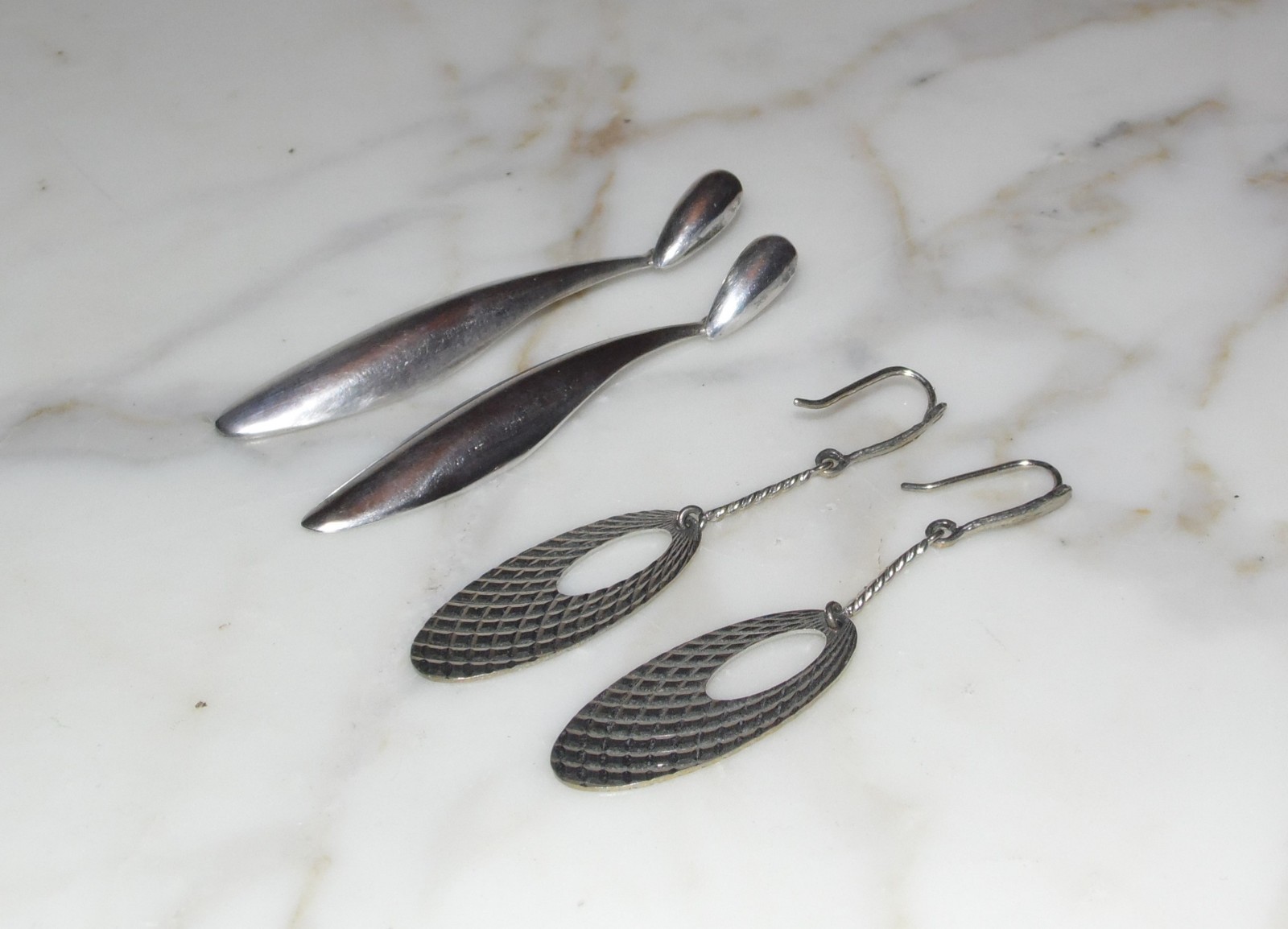 Vintage Modern Sterling Silver Large Drop Dangle Earrings 925 Modernist 2 pair