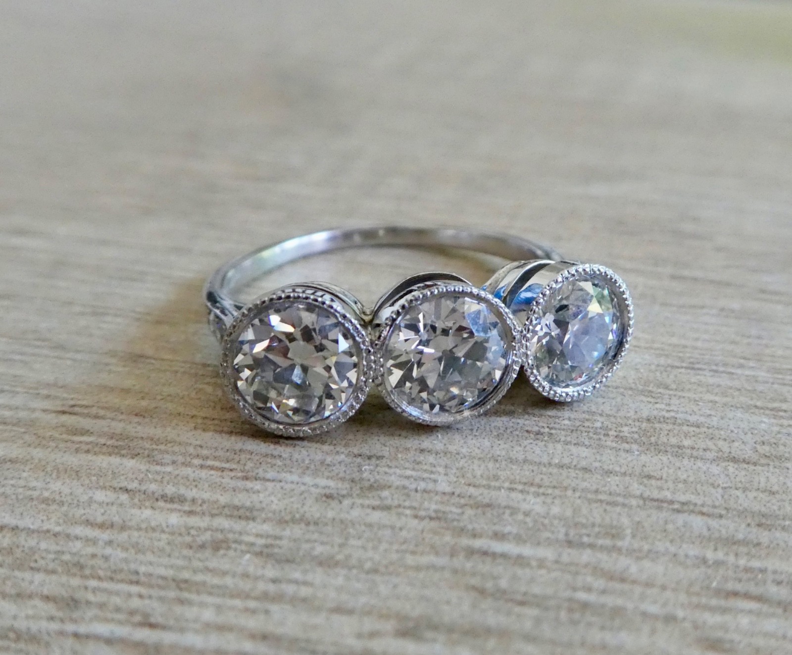 1920’s Antique Deco Old European Cut Diamond Platinum Bezel Milgrain Ring