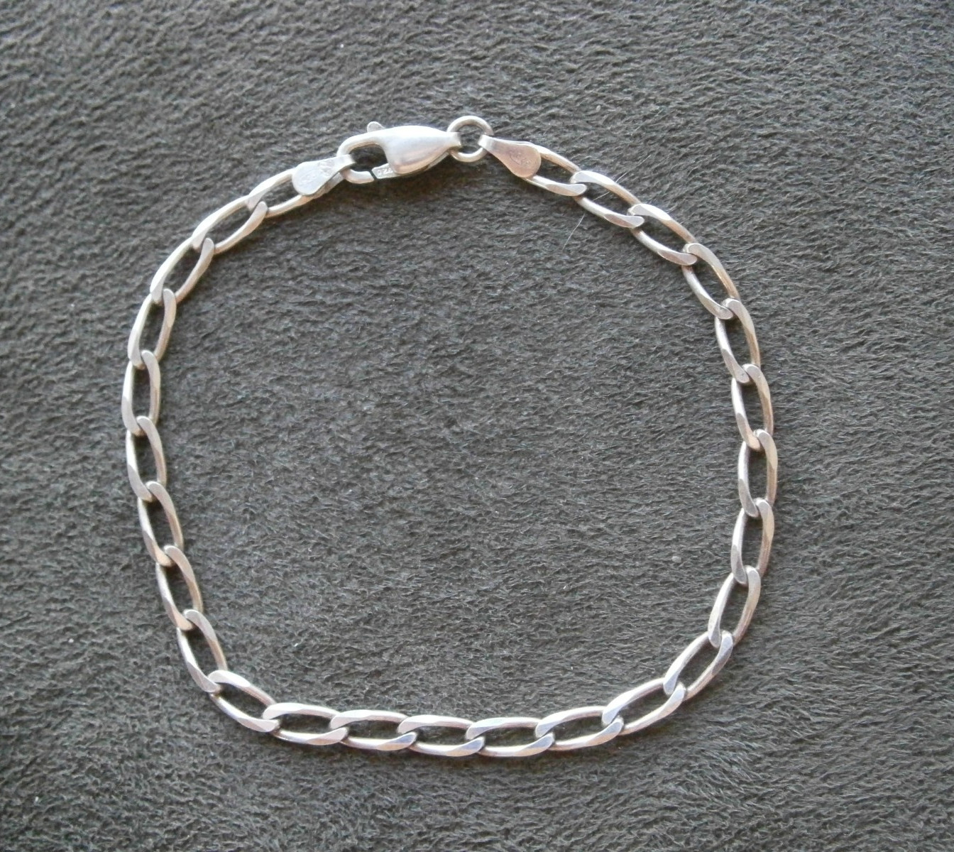 IBB Hammered Elongated Oval Link Vintage Shiny Sterling Silver Bracelet 7″ ~3.8g