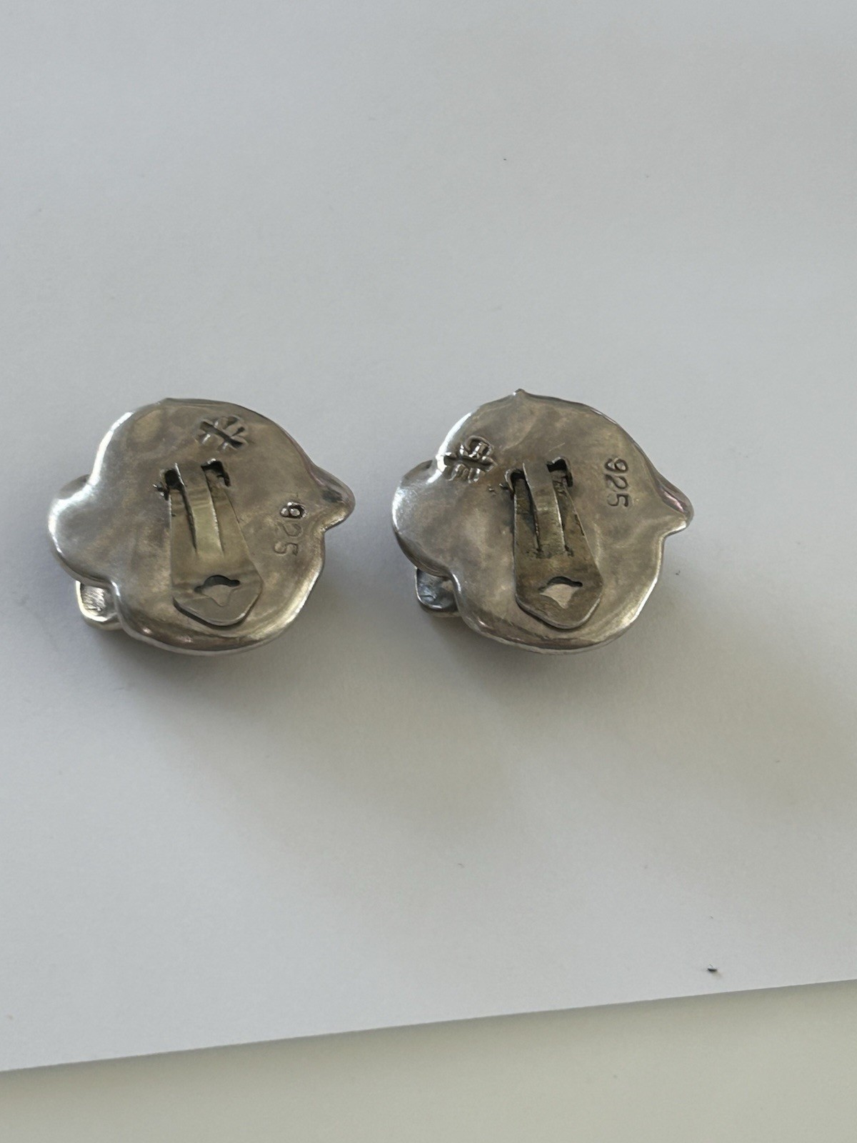 Vintage Rose Flower Sterling Silver 925 Clip On Earrings Unknown Mark 21 Gms
