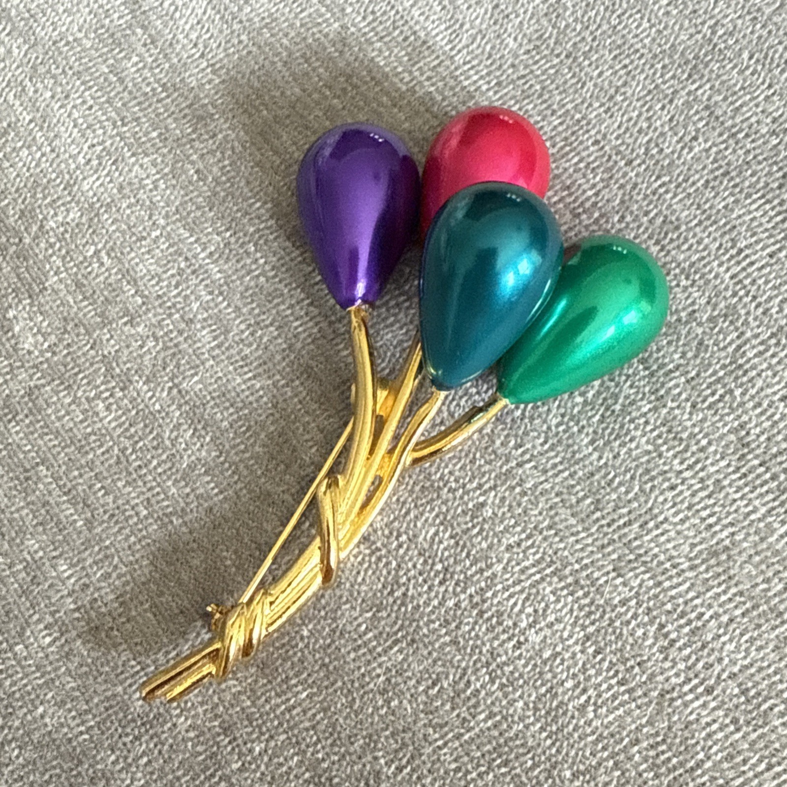 VTG Balloon Brooch Pin Balloons Gold Tone Large Big Birthday Colorful Enamel