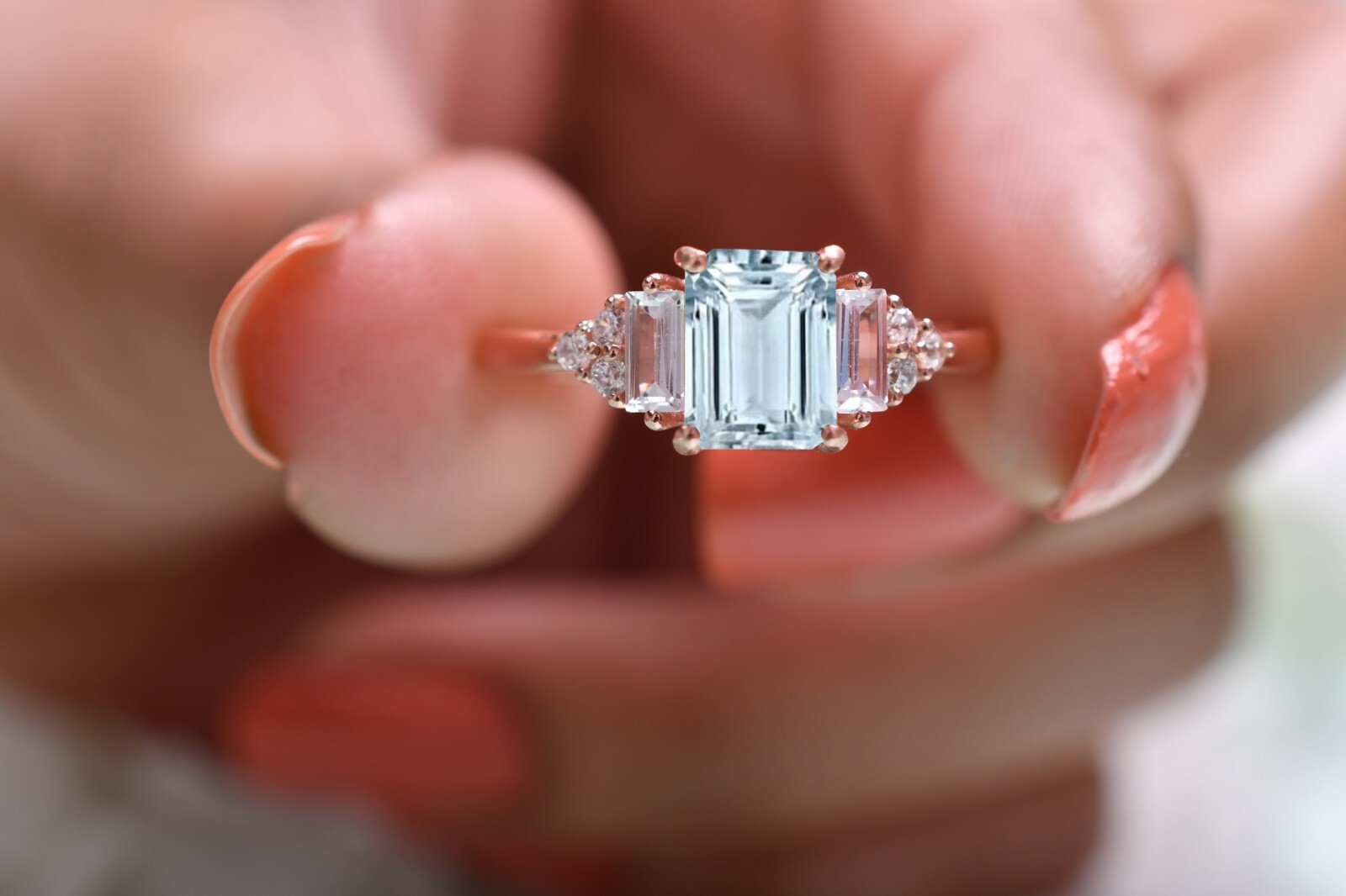 Aquamarine Wedding Ring Anniversary Birthday Gift For Her Engagement RingJewelry