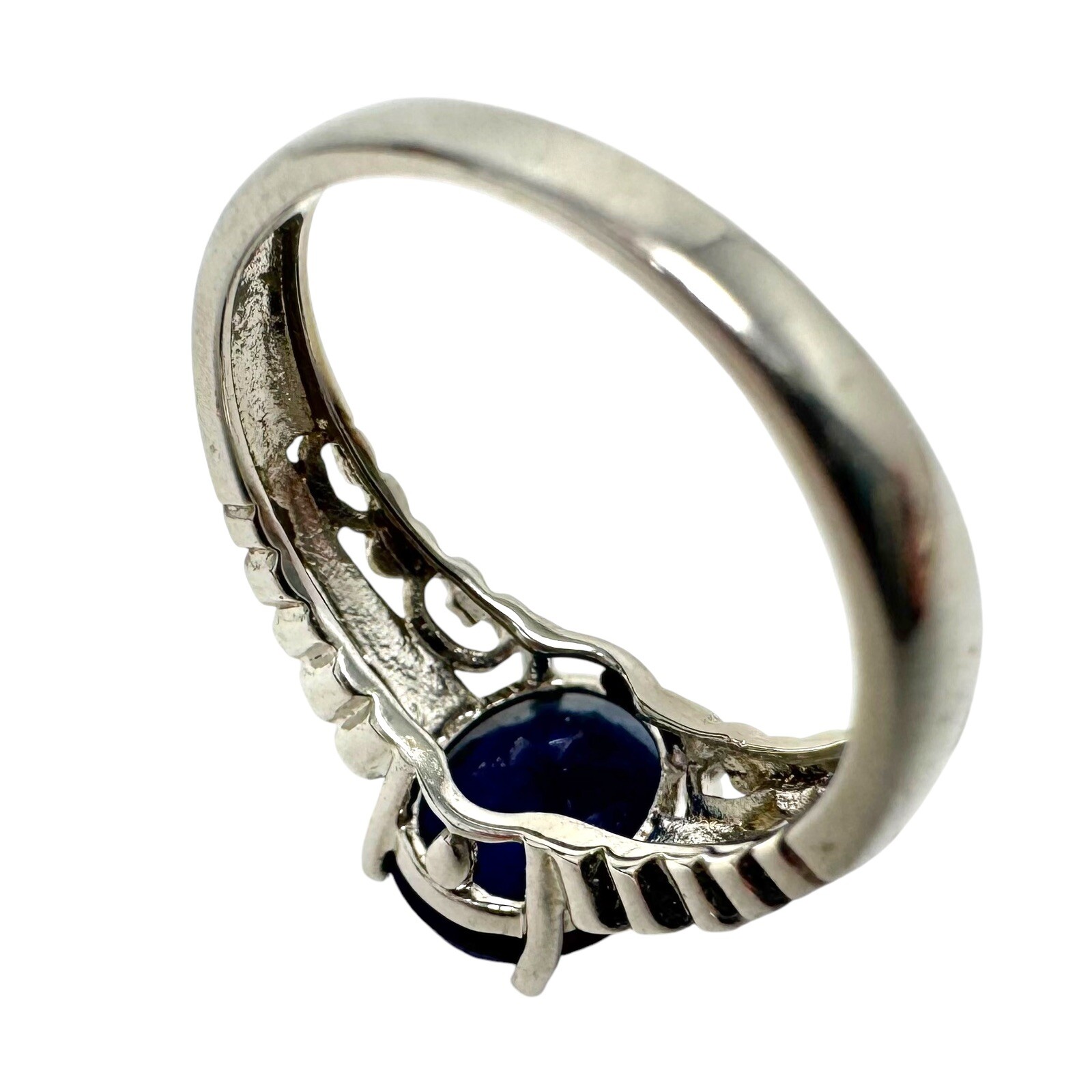 Vintage Silver Tone Blue Oval Glass Solitaire Cocktail Ring 7.25