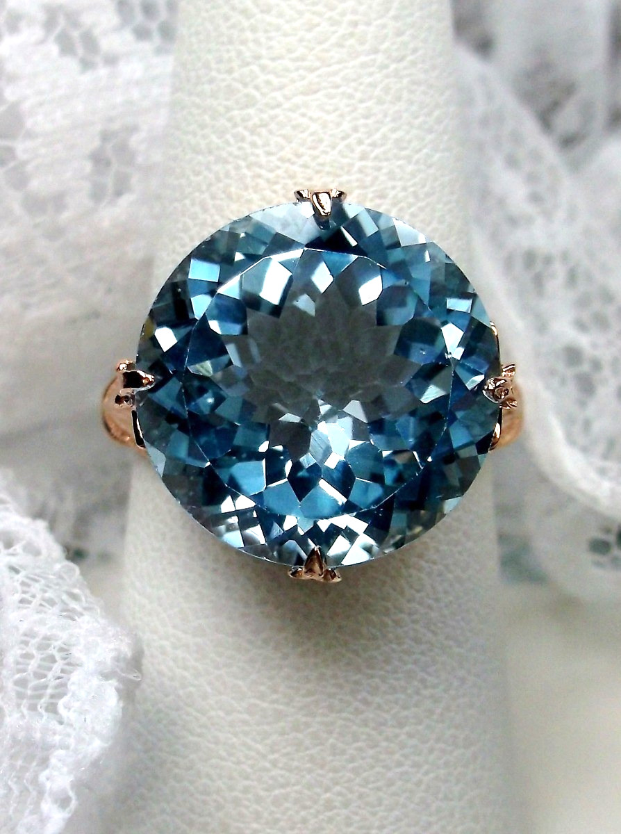NATURAL 18ct Blue Topaz Sterling Rose Gold Filigree Ring (Custom-Made)* D52