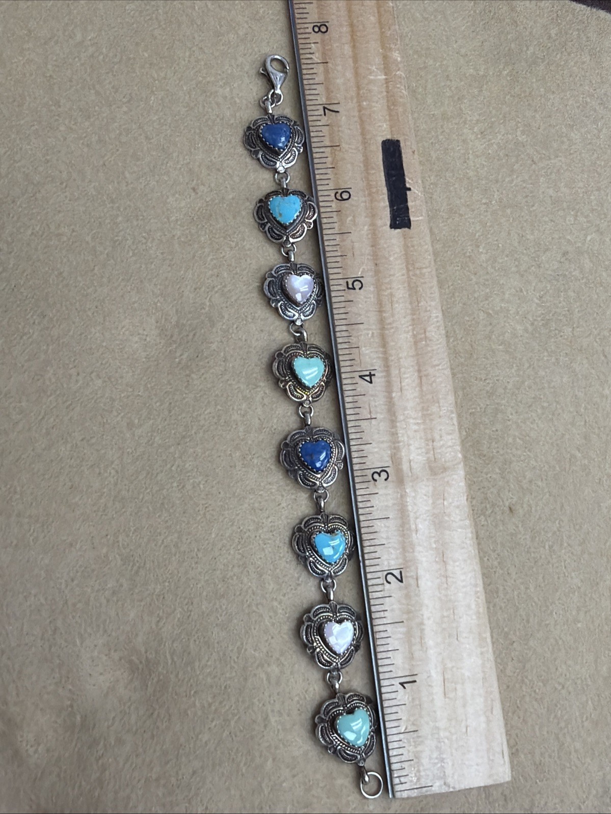 Gorgeous Carolyn Pollack QT Sterling Silver Multi-Stone Etched Heart Bracelet 7”