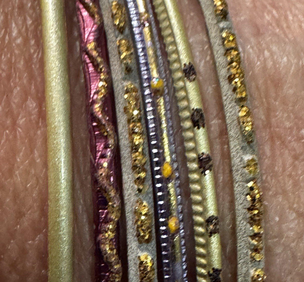 Lot of 6 Bangle Bracelets Gold Tone Stackable Boho Retro Multi Color Bollywood