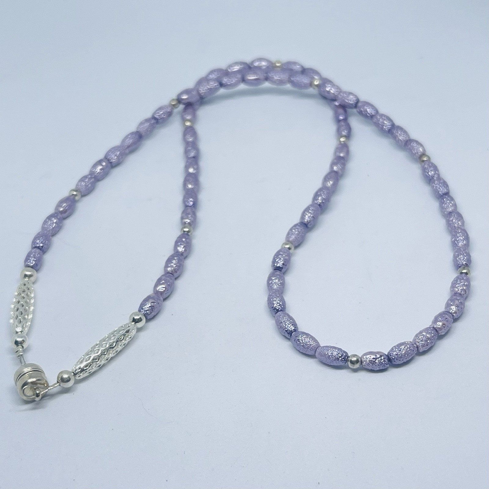 Fab 1950s Lavender Freshwater Pearls Necklace Orate Magnetic Clasp Japan VTG
