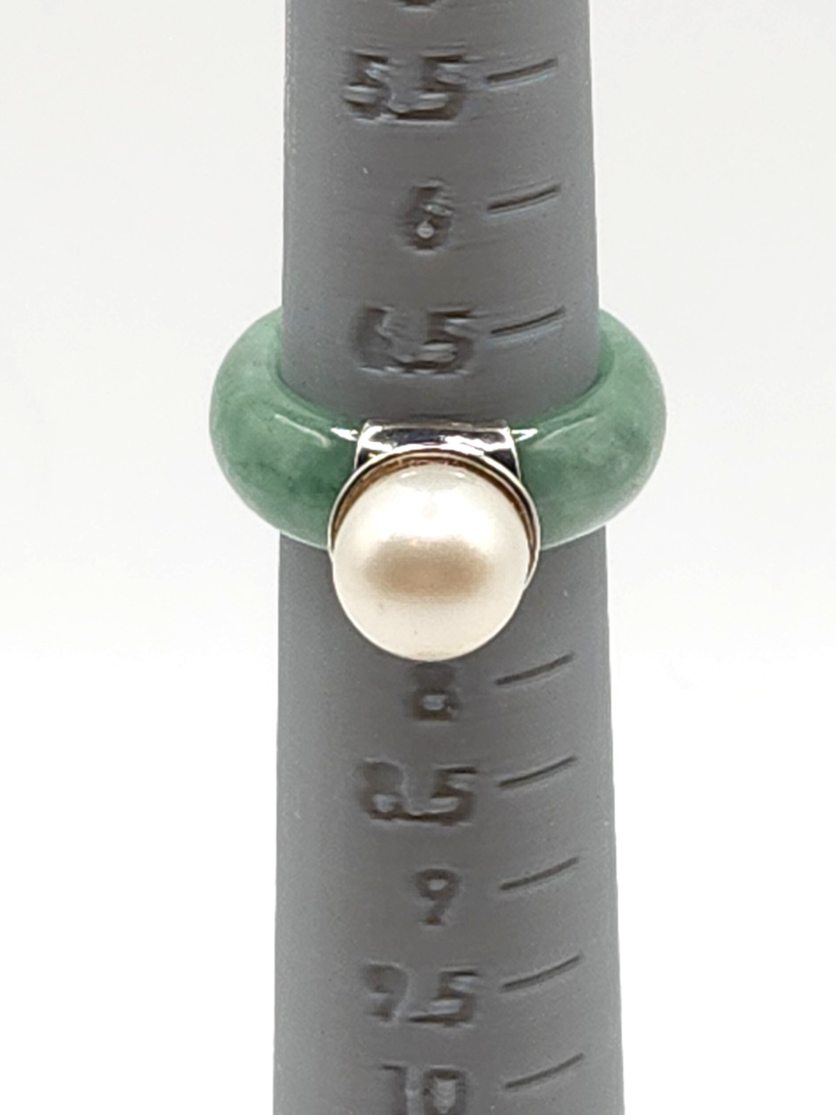 Vintage 925 China Green Jade Jadeite 6.5 Mm Pearl Ring Statement Piece Runway