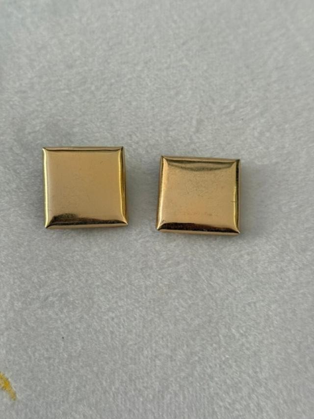 Napier Gold Tone Square Clip On Earrings Vintage Modernist 1.25″