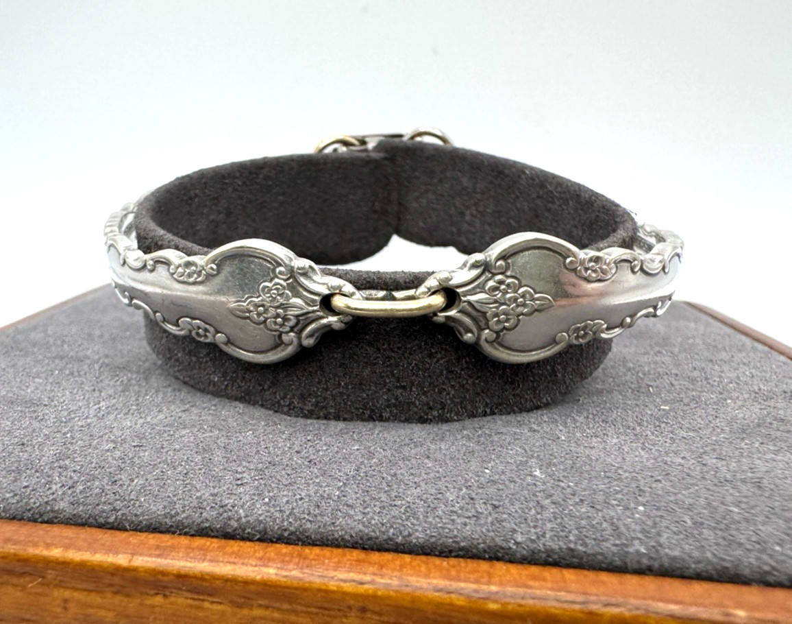 VINTAGE ESTATE SPOON ART SILVER PLATED BAR LINK BRACELET 6.75″
