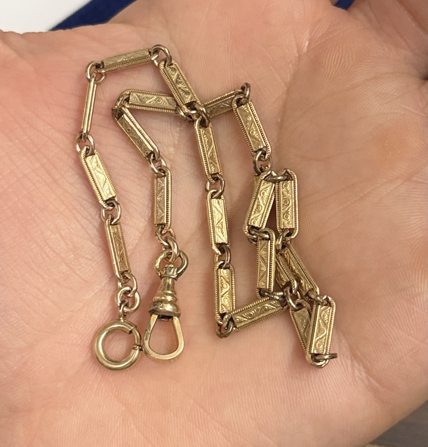 LOOK! 10.6g Filigree Gold Filled Watch Chain Detail Bar link 13” victorian 3.6mm
