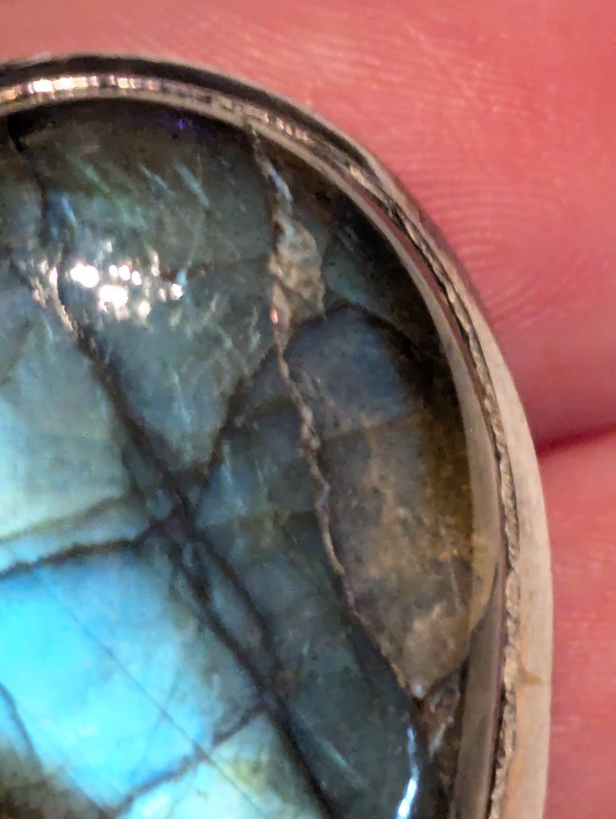 Vintage 925 Silver Abalone Shell Pendant Mother Pearl Statement Boho READ