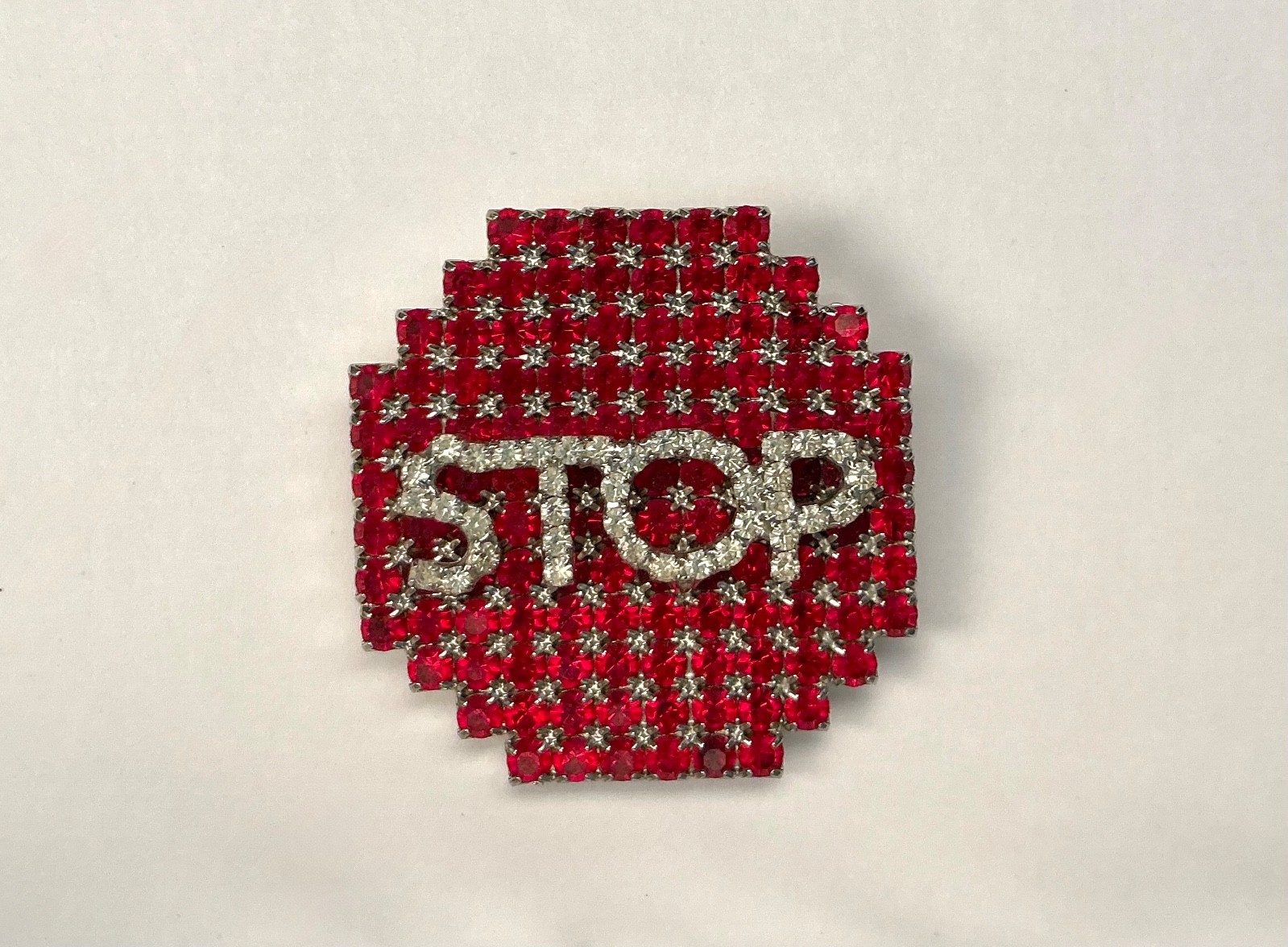 Dorothy BAUER Vintage STOP Sign Rhinestone Pin