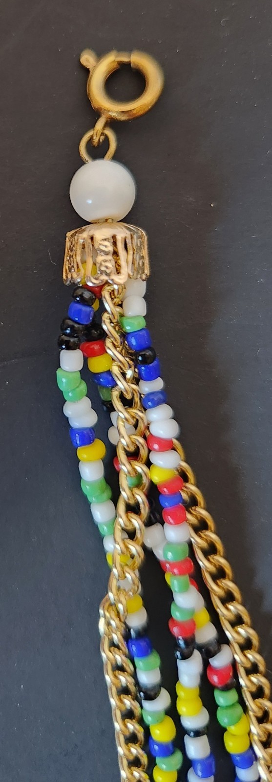 Vintage 1960s Multi Strand Rainbow Seed Bead Necklace Clip On Earrings Hong Kong
