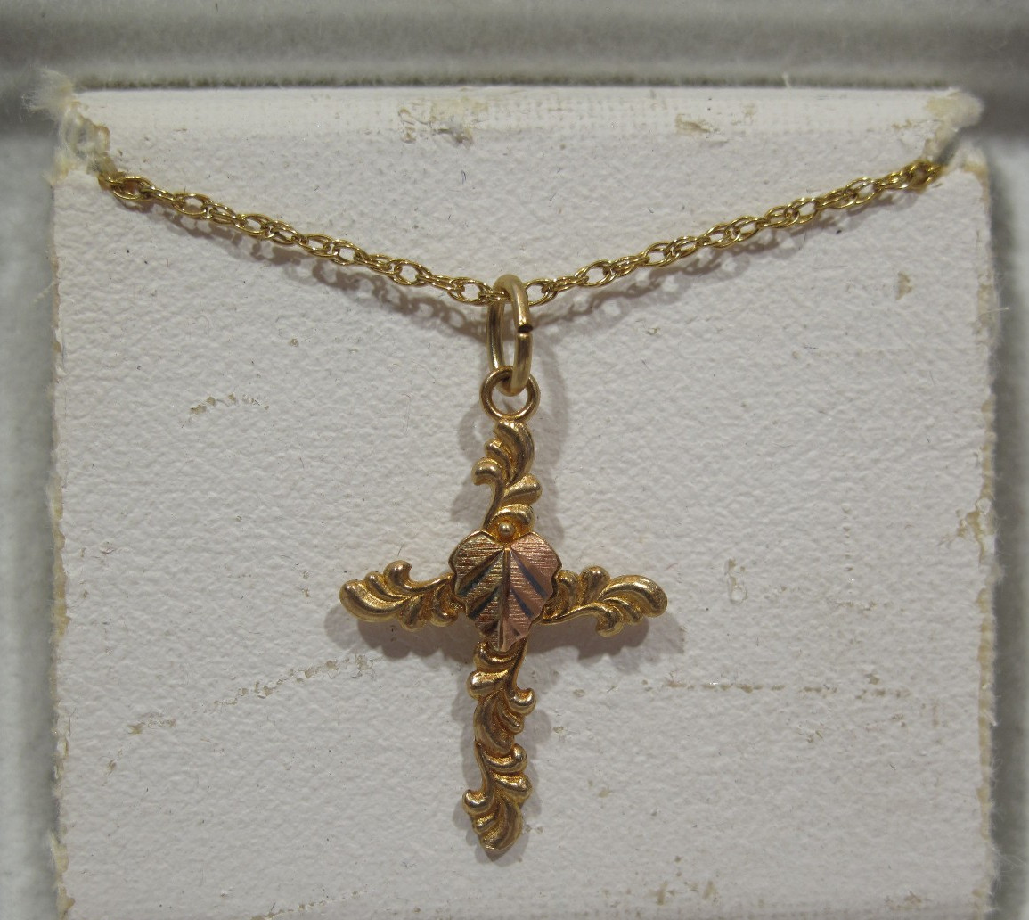VTG NOS Coleman Co. 10K Yellow Gold Cross~Heart Charm Necklace Pendant~Box~.75″