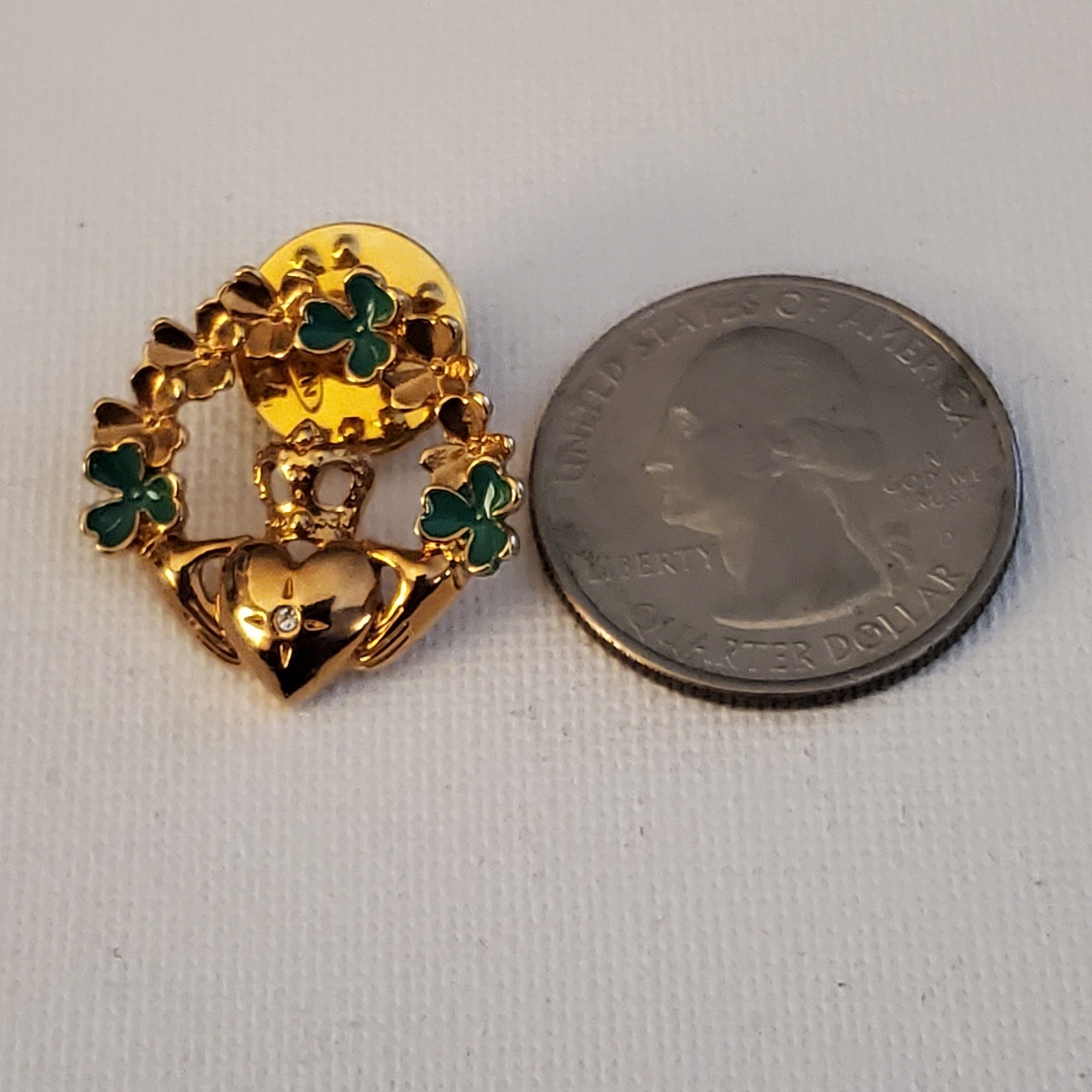 Irish Claddagh Pin Friendship Heart Hands Clover Crown Vintage Avon Gold Tone
