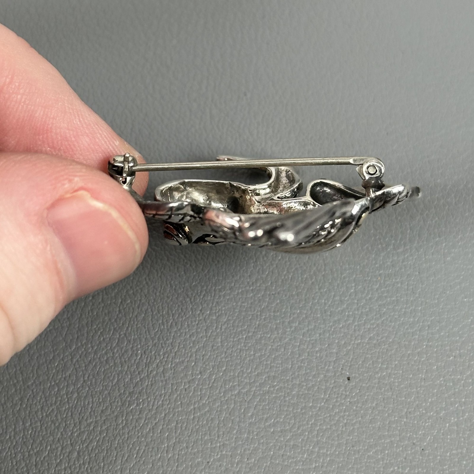 Vintage TH Thailand Sterling Silver & Brass Frog Animal Brooch Pin Textured 10g