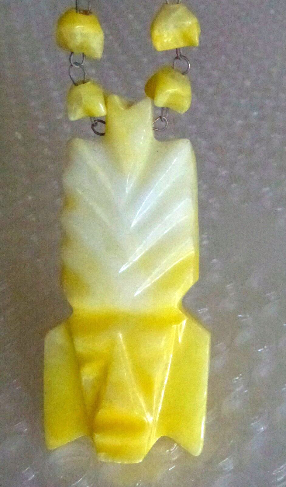 nECKLACE YELLOW ONYX PRIMITIVE TRIBAL TIKI PENDANT VINTAGE OOAK JEWELRY neocurio