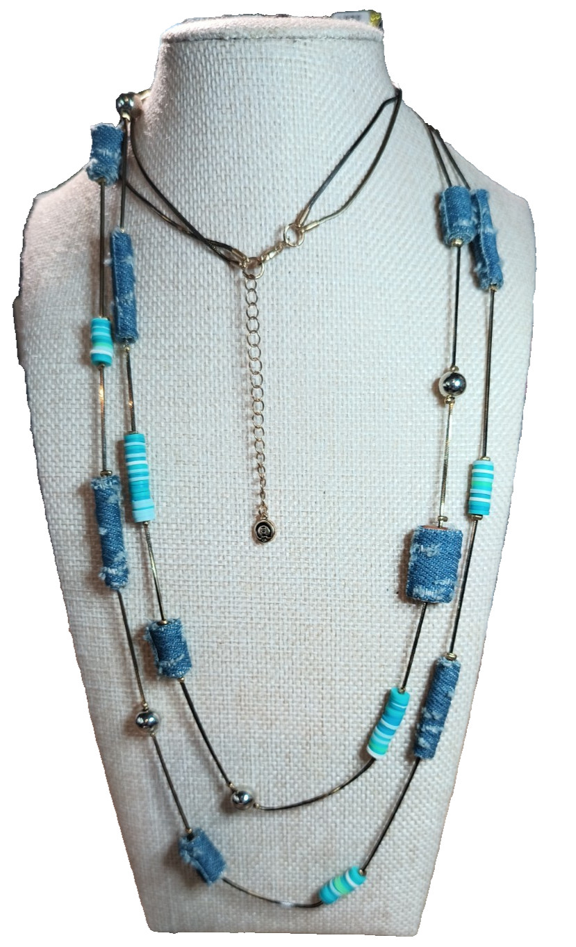 C1946 Vintage Mixed Media Artisanal – Denim & Beads – Bohemian – South Western –