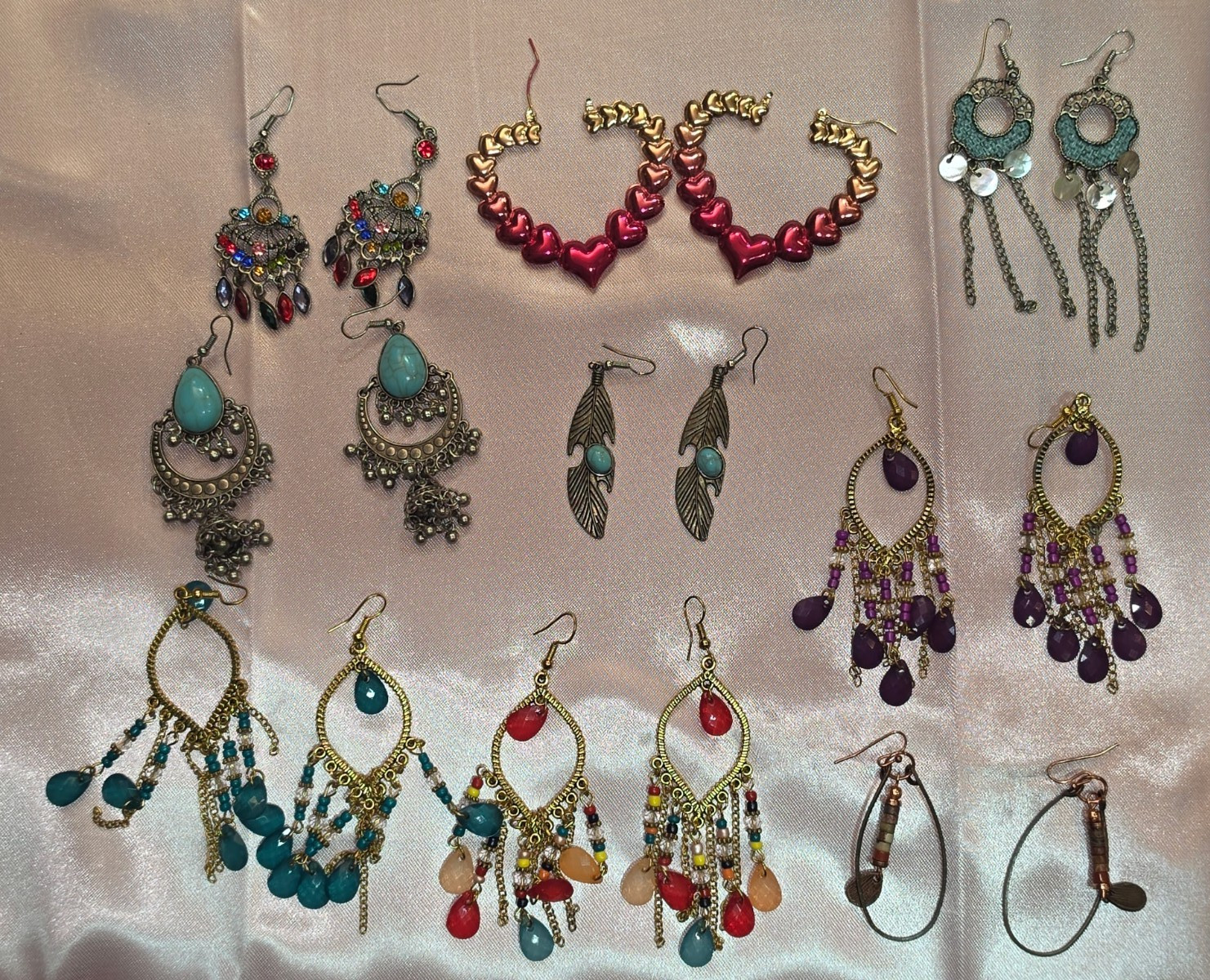 9 pairs Women’s Multicolor Dangle Earrings Mixed Materials Rhinestone